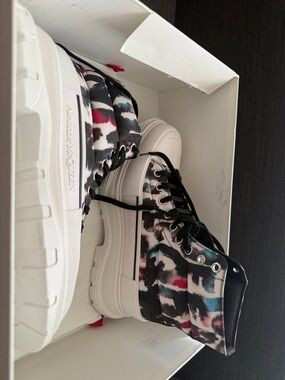 Alexander McQueen Black, White, Pink & Teal Boots Poly Faille